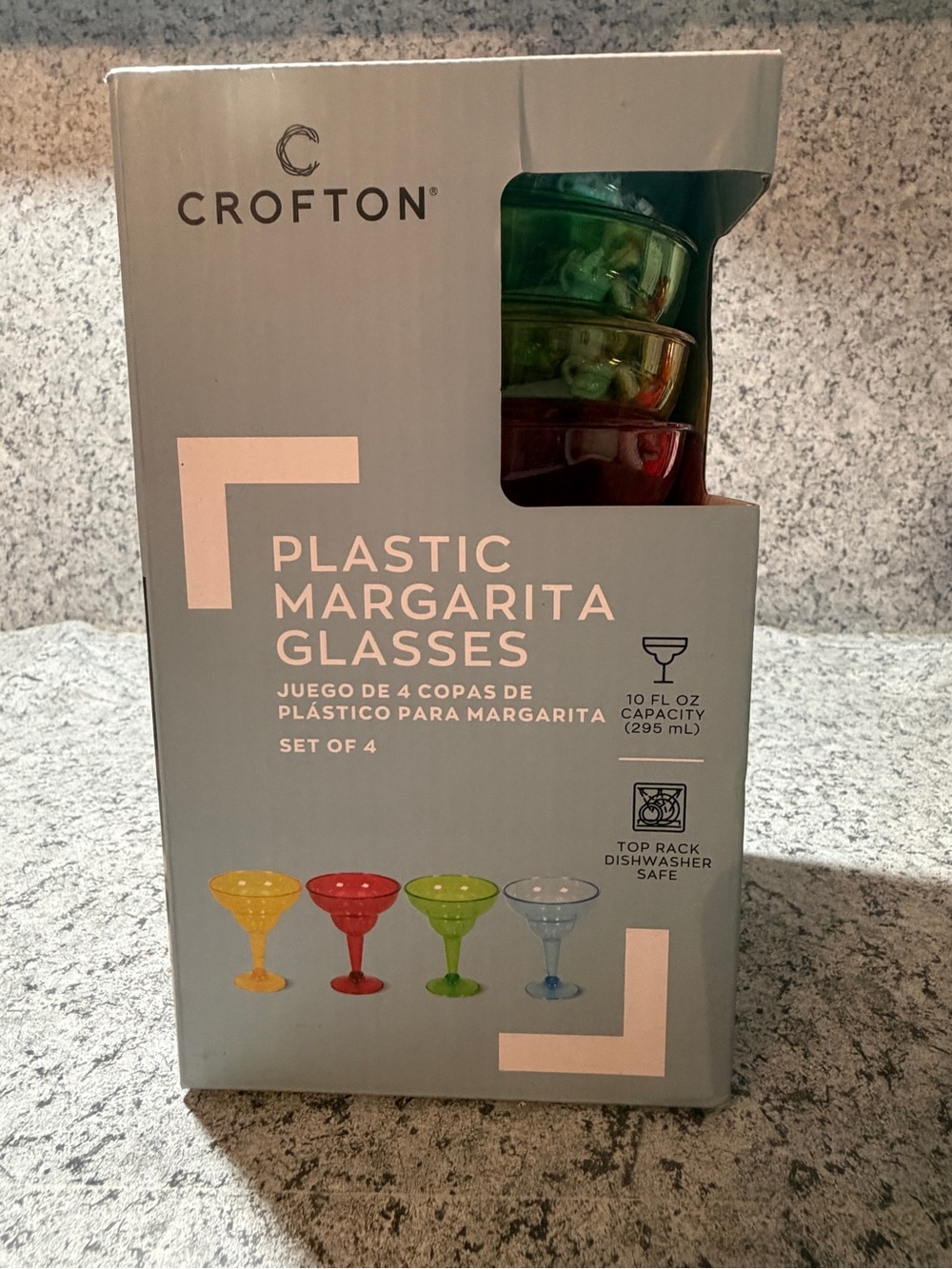 Set of 4 Crofton Colorful Plastic
Margarita Glasses-Summer Patio
Decor. (3 sets)